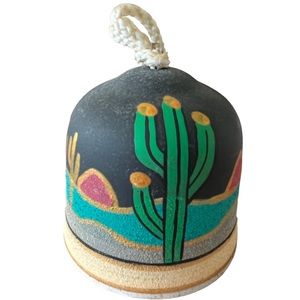 Tesa Pottery Wind Bell/Chime-Hand Painted- NWT Southwestern Cacti Brass